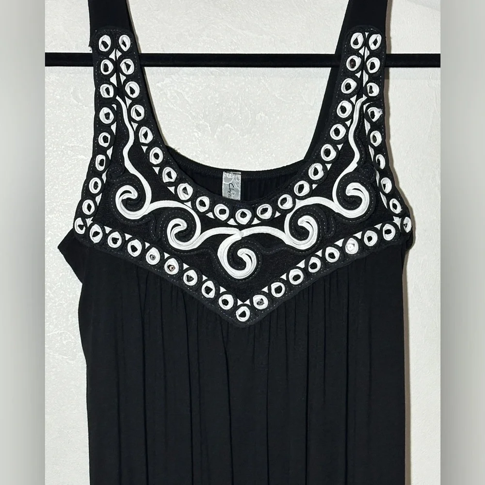 Chris & Carol Chic Black and White Embellished Sleeveless Classic Tank Top Sz L